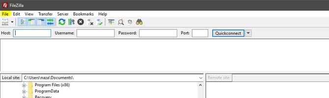 FileZilla File Menu
