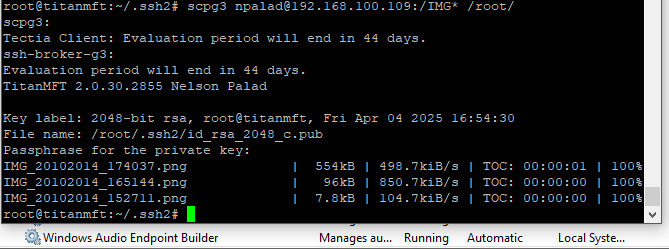SSH test transfer scpg3